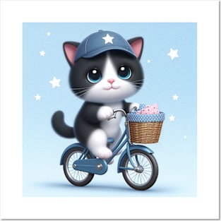 Cute cat on a bike Posters and Art